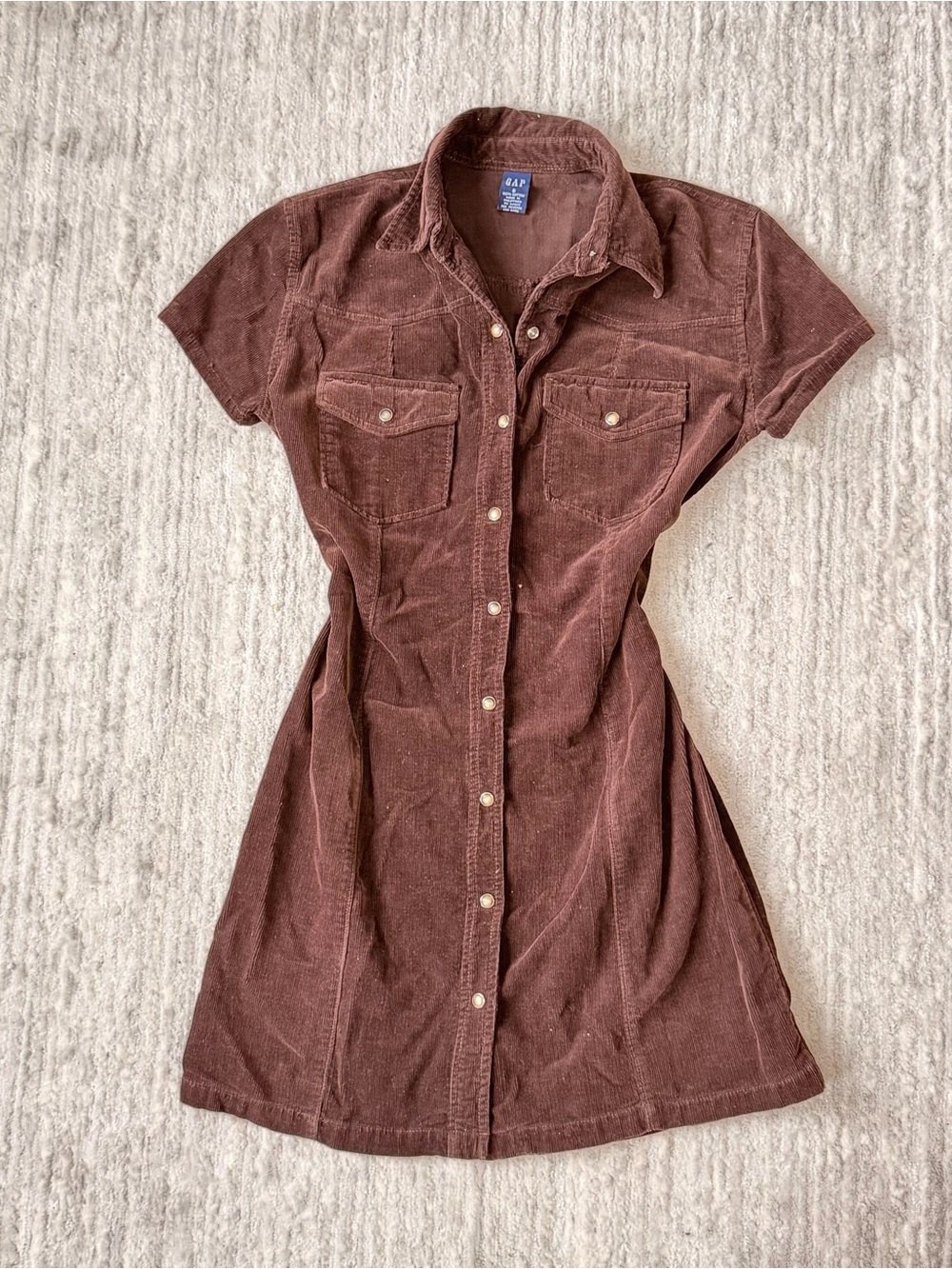 Gap Brown Corduroy Snap Front Mini Shirt Dress Size 6